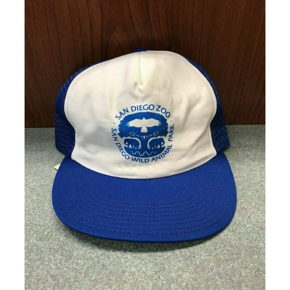 Vintage San Diego Zoo California Snapback Trucker Hat Blue & White Mesh Back